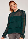 Sheer Dobby Long Sleeve Tiered Top, Green, large