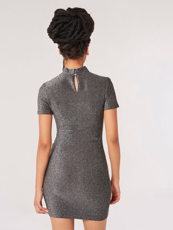 Sparkle Ruched Wrap Dress, Silver, large
