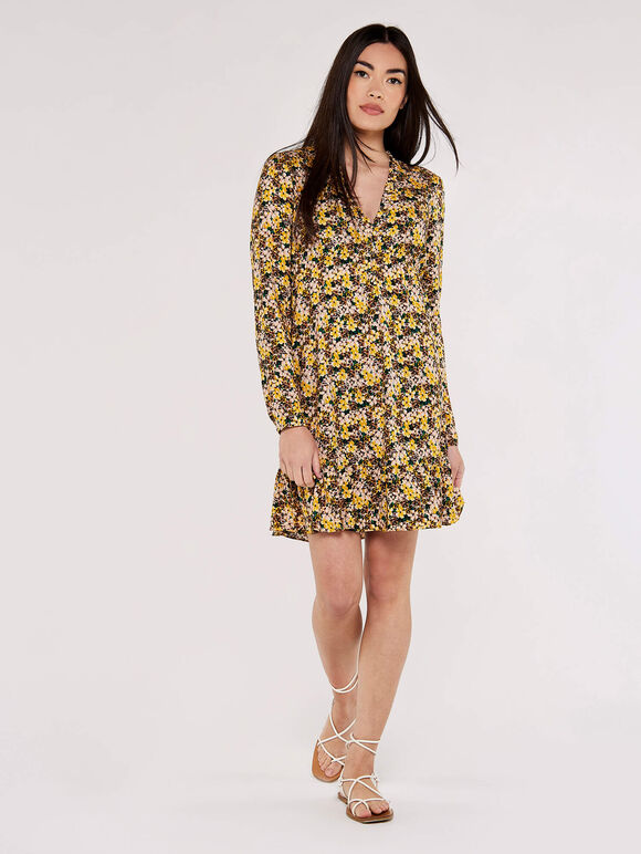 Ditsy Frill Hem Dress, Green, large
