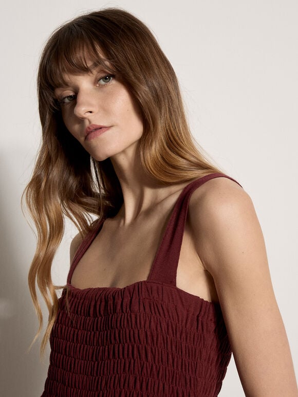 Wide-Leg Jersey Jumpsuit, Burgundy, large