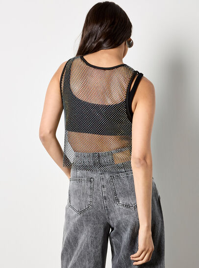 Rhinestone Mesh Crop Top