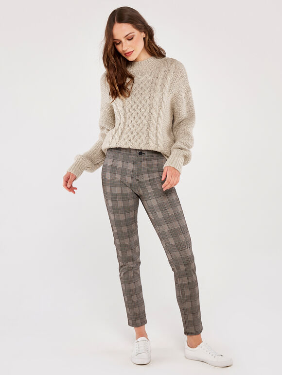 Check Jacquard Trousers, Black, large