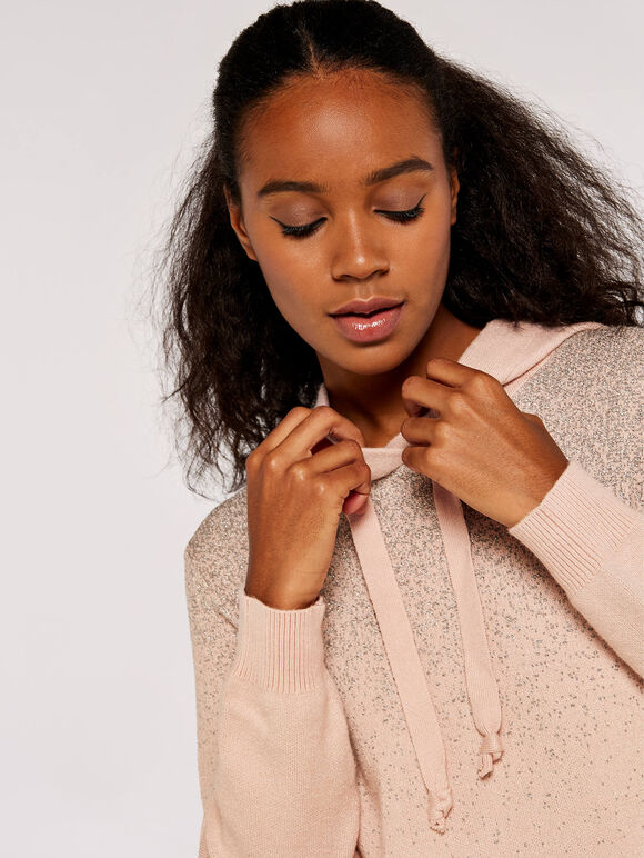 Graduating Lurex Kitted Hoodie, Pink, large