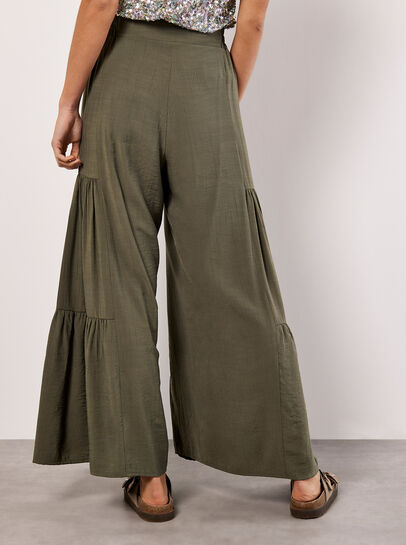 Tiered Wide-Leg Woven Trousers