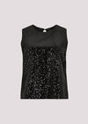 Sequin Velvet Sleeveless Top, Black, large