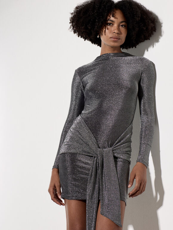 Glitter Mini Dress, Silver, large