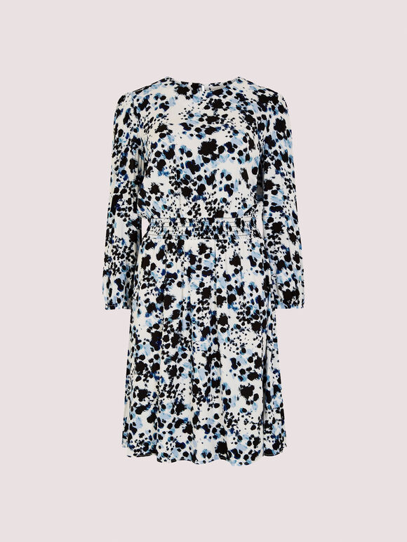 Brushstroke Smock Mini Dress, Blue, large