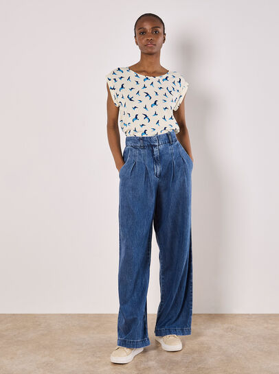 Bird Print Graphic Woven T-Shirt