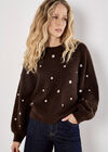 Daisy Embroidered Jumper, Brown, large