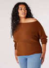 Curve Off Shoulder Ribbed Jumper, Rust, large