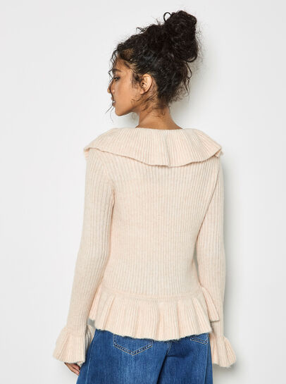 Ruffle Ribbed Knit Cardigan