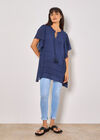 Ruffle Tiered Tunic Top, Navy, large