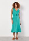 Linen Blend Belted Midi Dress, Blue, large