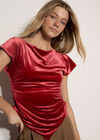 Asymmetric Ruched Velvet Top, Burgundy, large