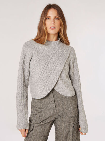 Cable Knit Cropped Wrap Jumper