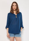 Textured Pleat Cotton Top, Blue, large