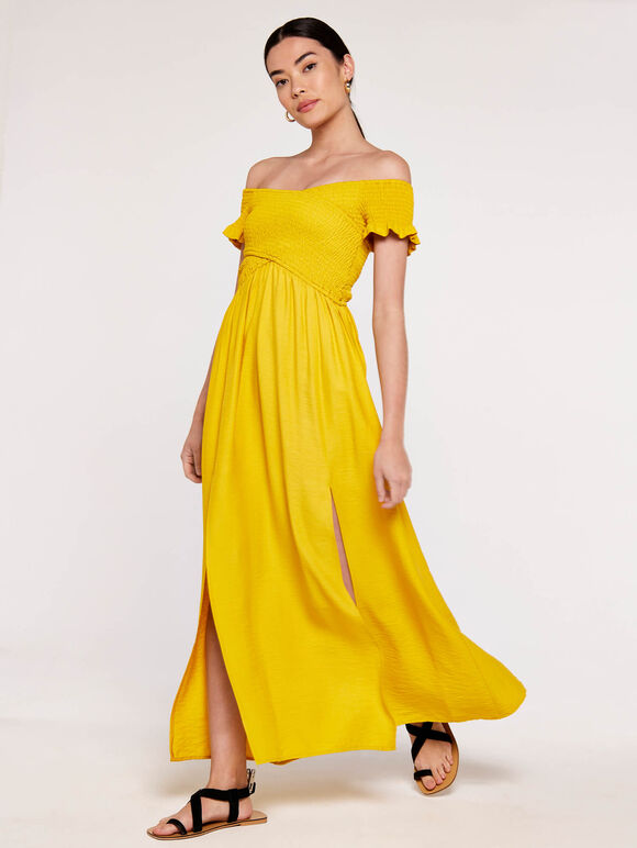 Cross Over Slit Dress, Yellow, large