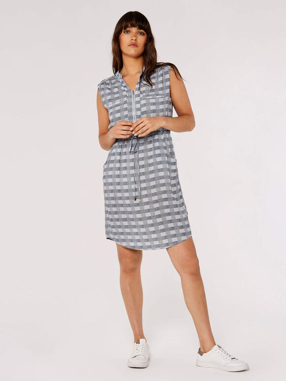 Check Pocket Mini Dress, Navy, large