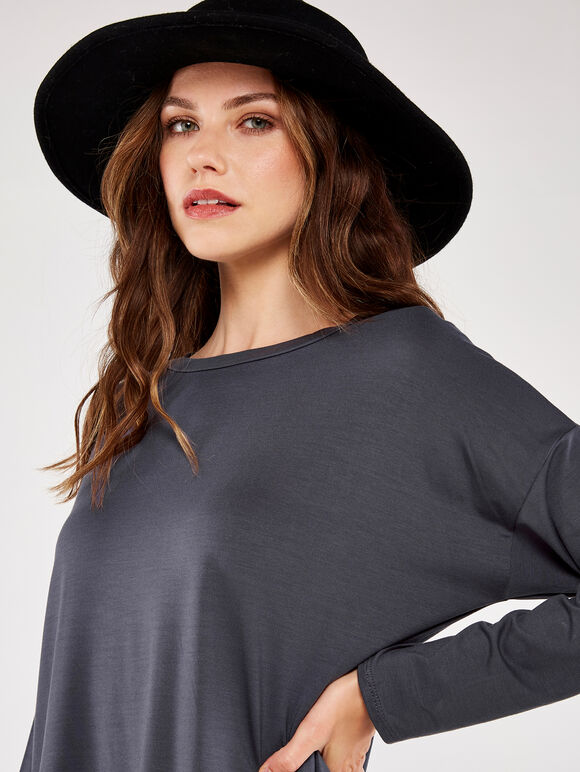 Asymmetric Hem Top, Dark Grey - Charcoal, large