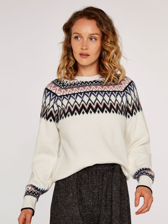 Fairisle Knit Jumper, Cream, large