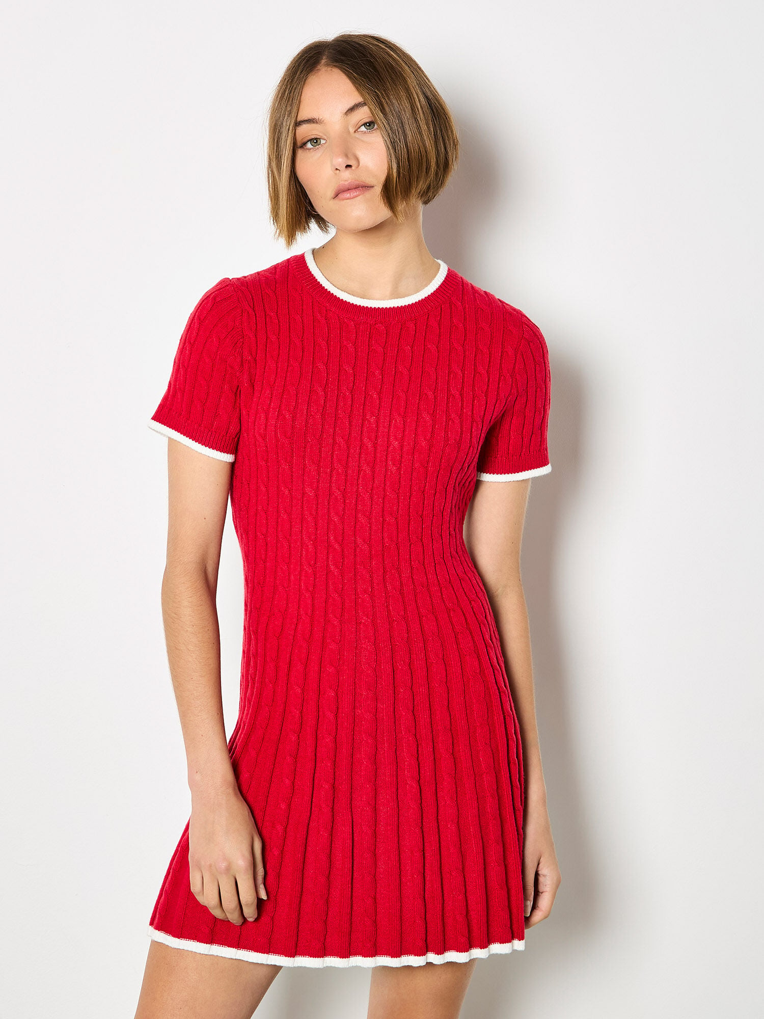 Cable Knit Skater Mini Dress | Apricot Clothing