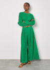 Pleated Palazzo Trousers With Belt, Green, large