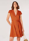 Linen Blend Shirt Mini Dress, Orange, large