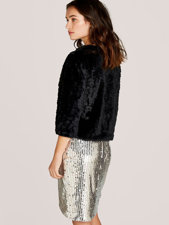 Black Faux Fur Jacket, Black, large
