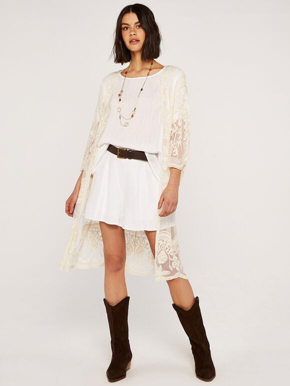 Mesh Scallop Edge Cardigan, Stone, large
