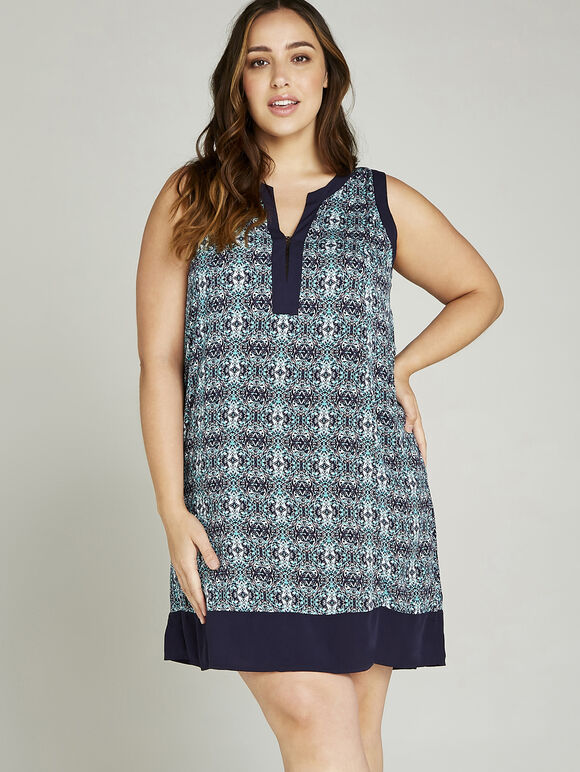 Tribal Tile Print Tunic Dress +, Aqua - Turquoise, large