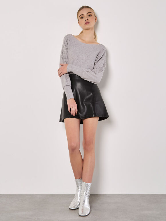 Batwing Sleeve Studded Jumper, Grey, large