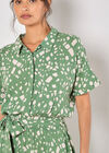 Scattered Squares Shirt Midi Dress, Green, large