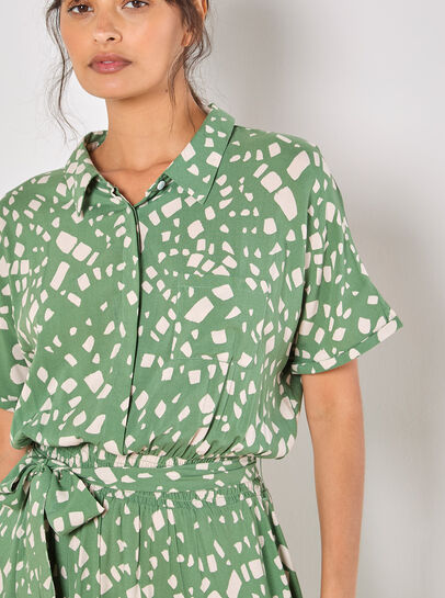 Scattered Squares Shirt Midi Dress
