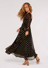 Gold Foil Chiffon Midi Dress, Black, large