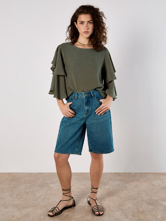 Layered Sleeve Top, Khaki, large