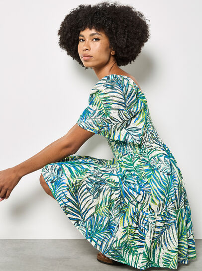 Palm Print Cotton Broderie Mini Dress