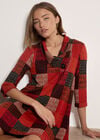 Textured Check Knit Midi Dress, Red, large
