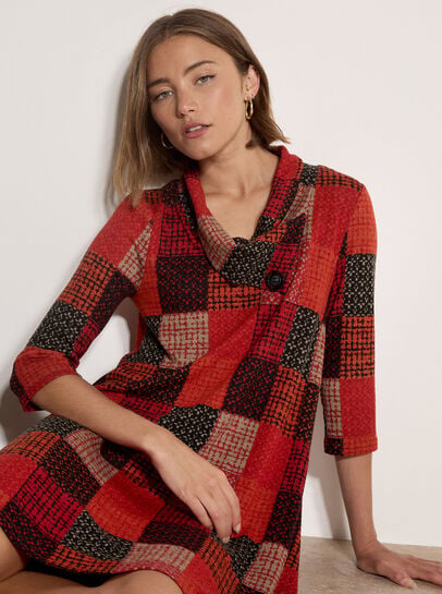 Textured Check Knit Midi Dress