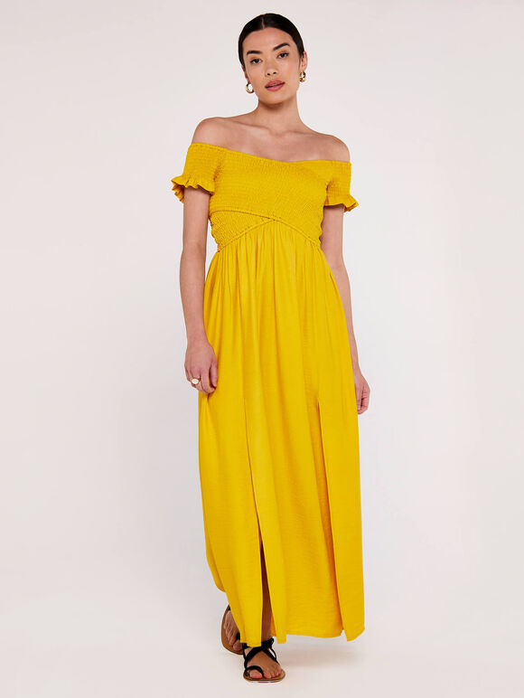 Cross Over Slit Dress, Yellow, large