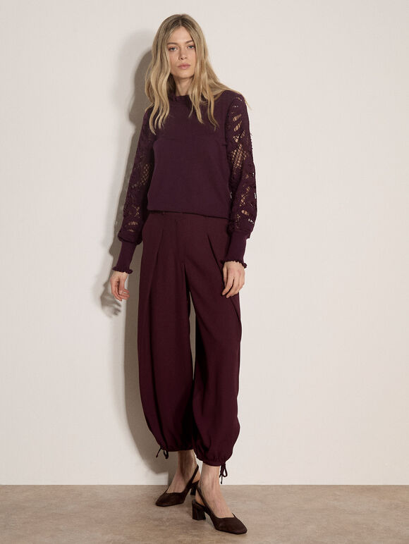 Wide-Leg Balloon Trousers, Burgundy, large
