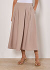 Pleated A-Line Midi Skirt, Stone, large