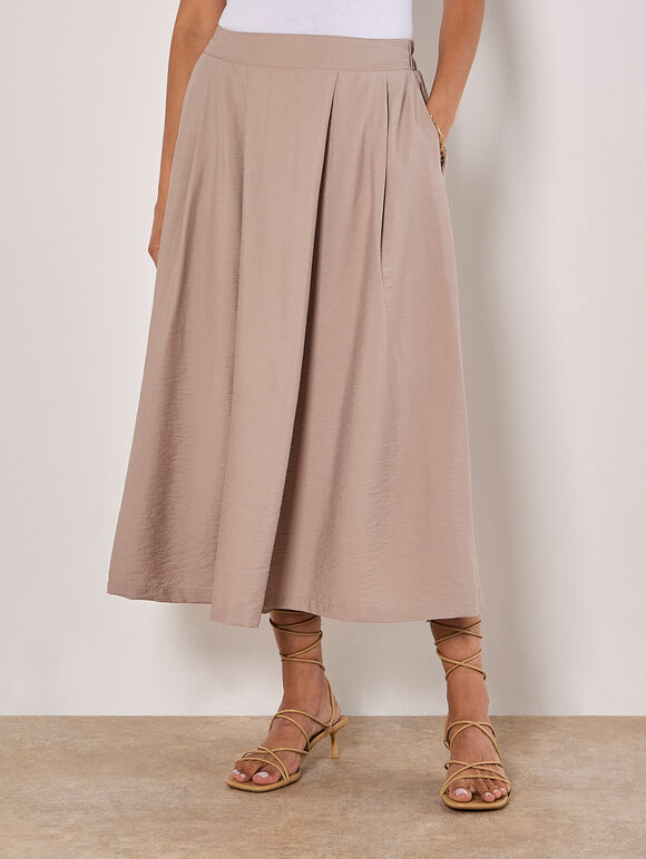 Pleated A-Line Midi Skirt, Stone, large
