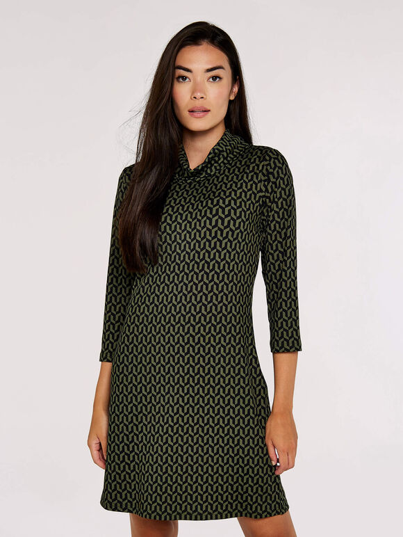 Cowl Neck Mini Dress, Green, large