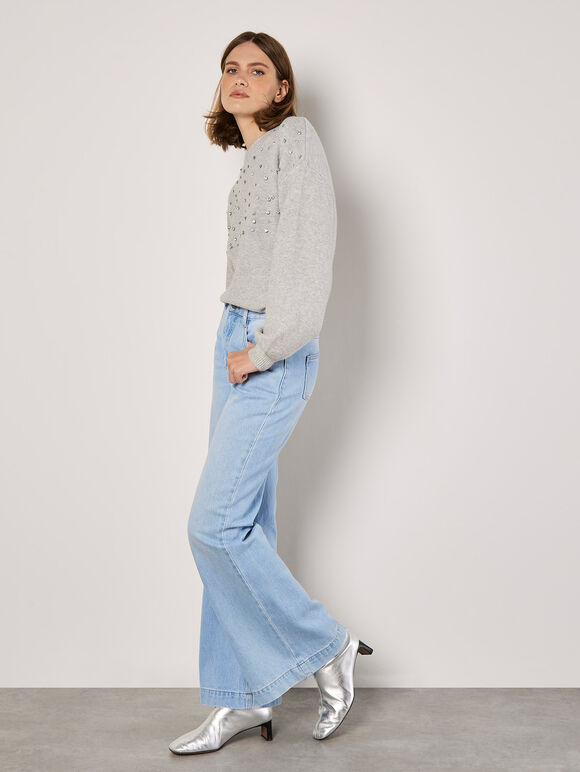 Gem Embellished Jumper, Grey, large