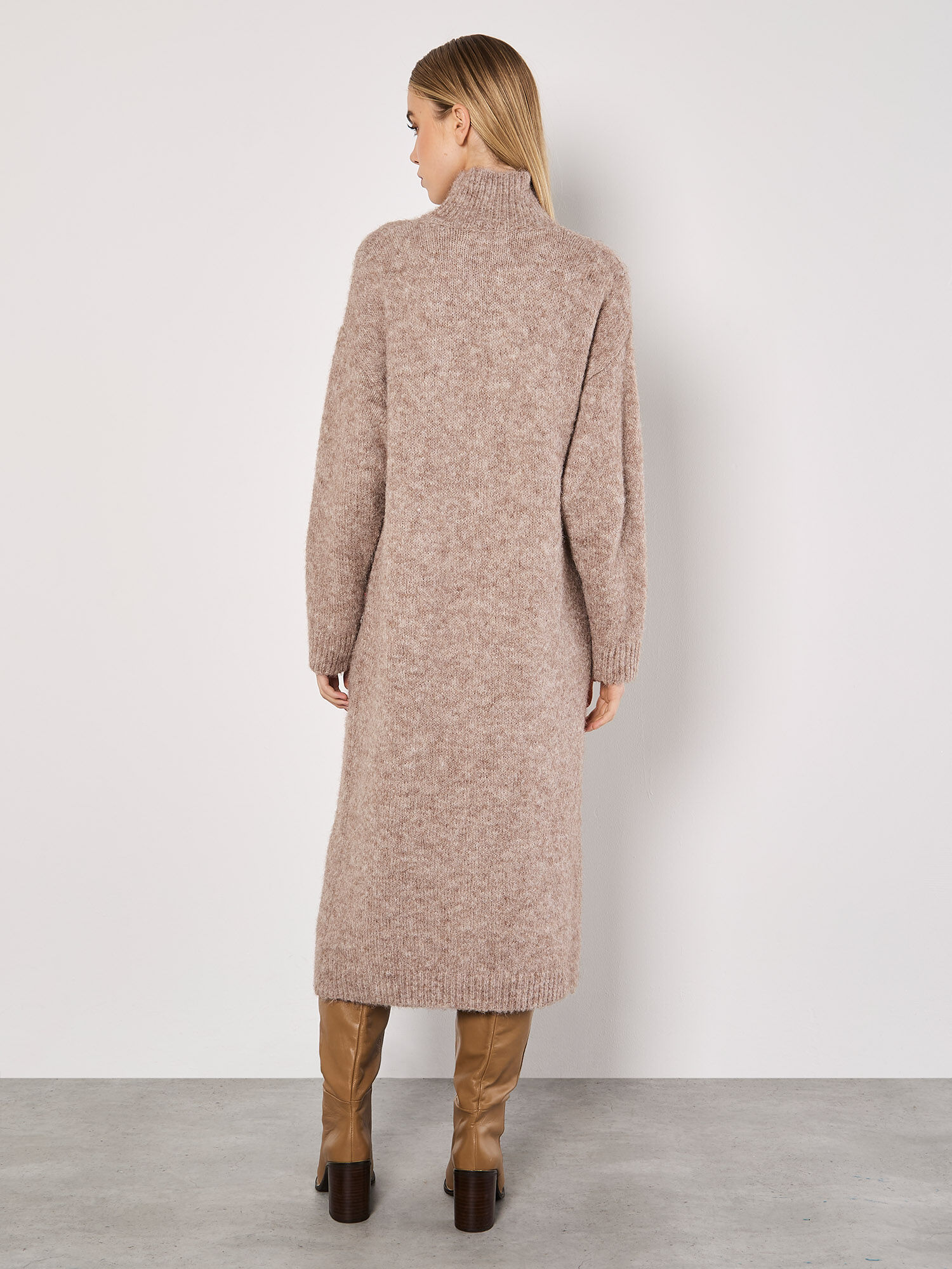 Oversized Fluffy Jumper Midi Dress Apricot Clothing