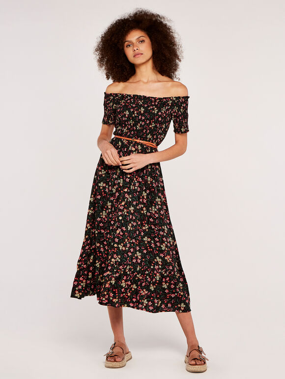 Morris Wildflower Bardot Dress, Black, large