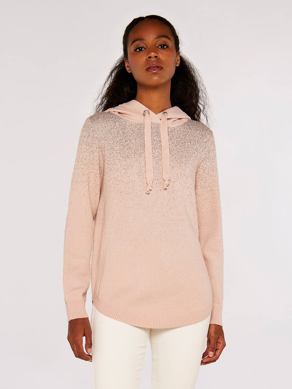 Graduating Lurex Kitted Hoodie, Pink, large