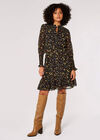 Ditsy Floral Ruffle Mini Dress, Black, large