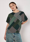 Geometric Patchwork Textured T-Shirt, Green, large