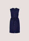 Textured Cotton Button Down Mini Dress, Navy, large